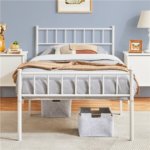 White single metal bed frame - single,