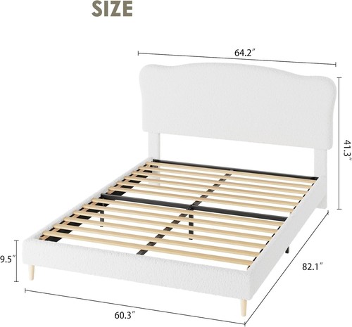 Bouclé white double - bed, frame