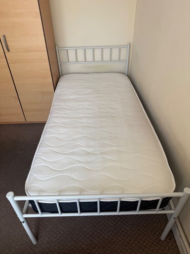 White single metal bed frame - white,