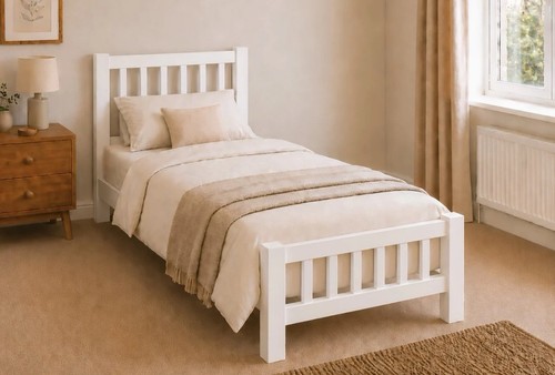 White wooden single bed frame - single,