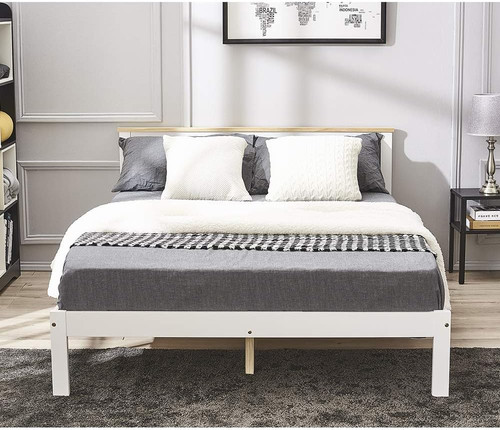 Bed frame double pine wood - bed,