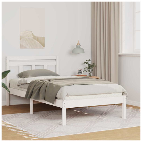 Bed frame white solid pine - bed,