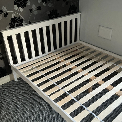 White wooden double bed frame - wooden,