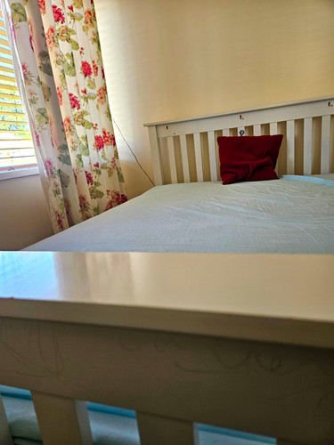 White wooden double bed frame - white,